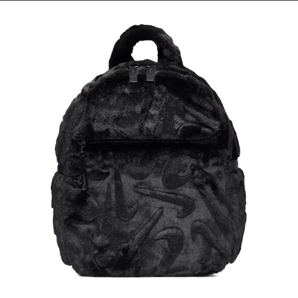 Nike Black Faux Fur Backpack with Subtle Swoosh Texture | SOLD OUT
